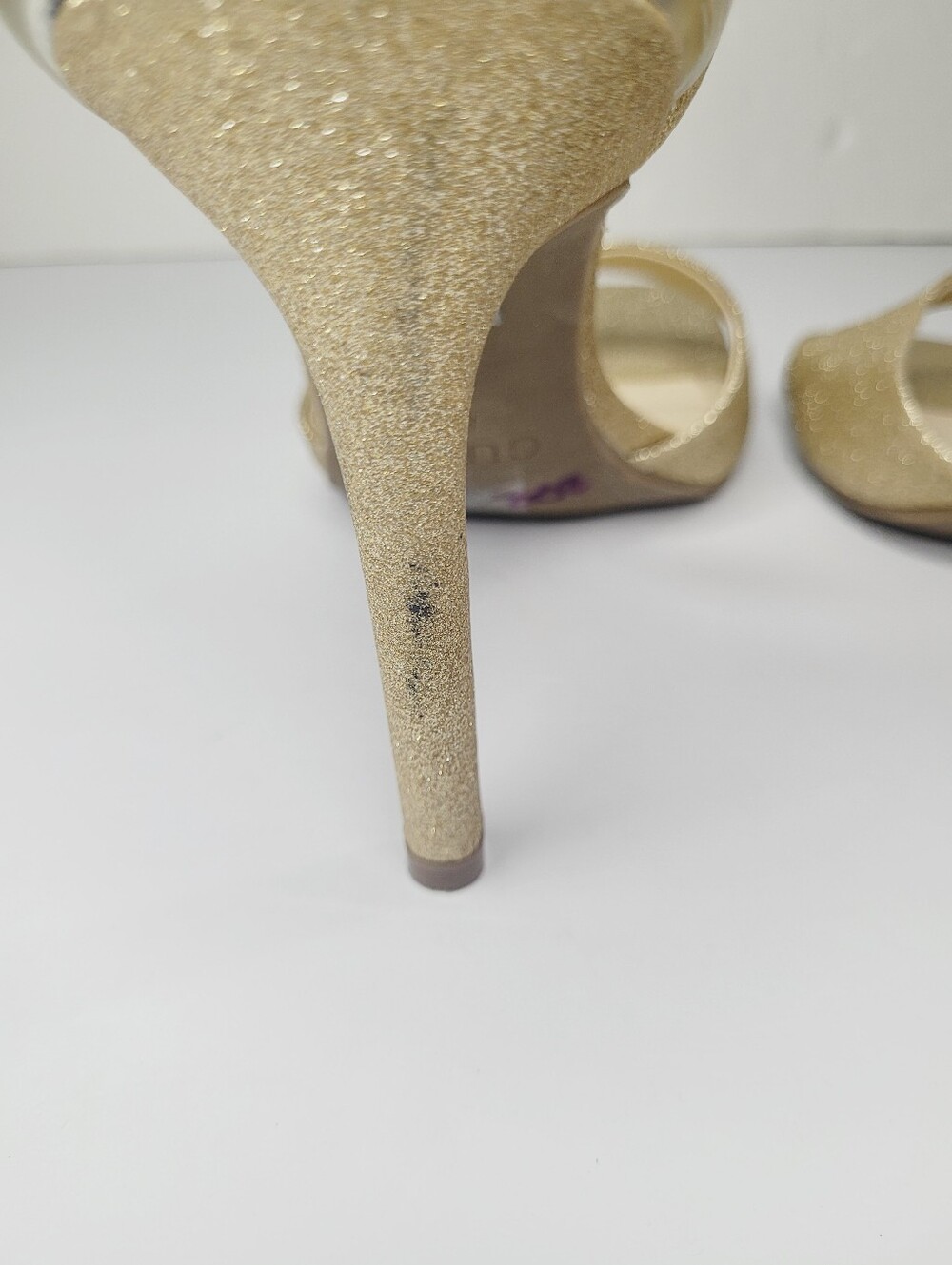 Guess Los Angeles Heels Gold Glitter Women's  Size 8.5 M Open Toes Ankle Straps - Picture 8 of 10